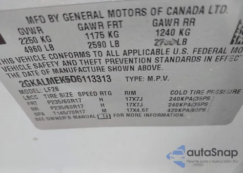 2013 GMC Terrain Sle-1 z USA, uszkodzony, nr VIN 2GKALMEK5D6113313